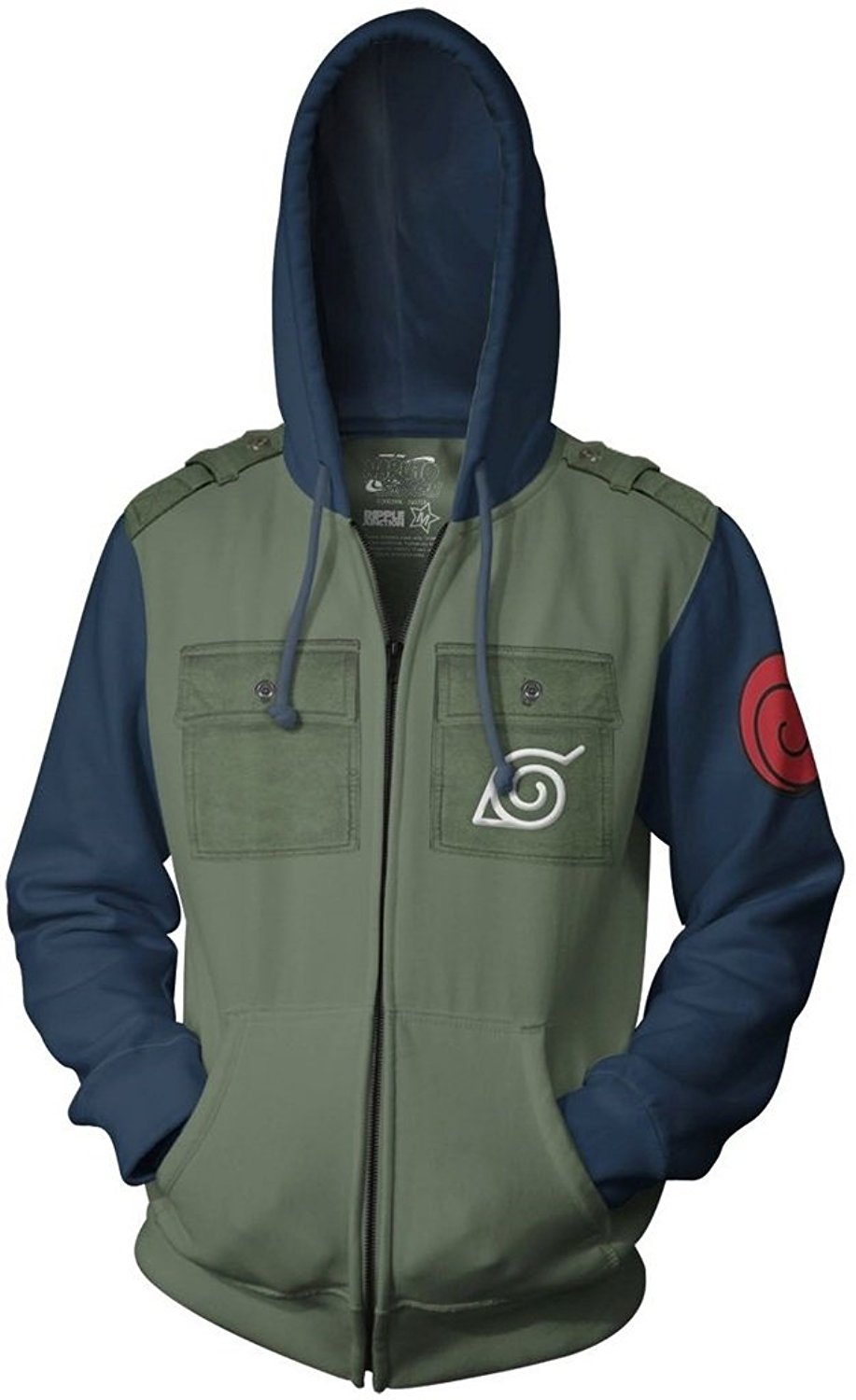 Naruto Shippuden Men's Full Zip Hooded Sweatshirt w/Chest Pockets Epaulettes Officially Licensed